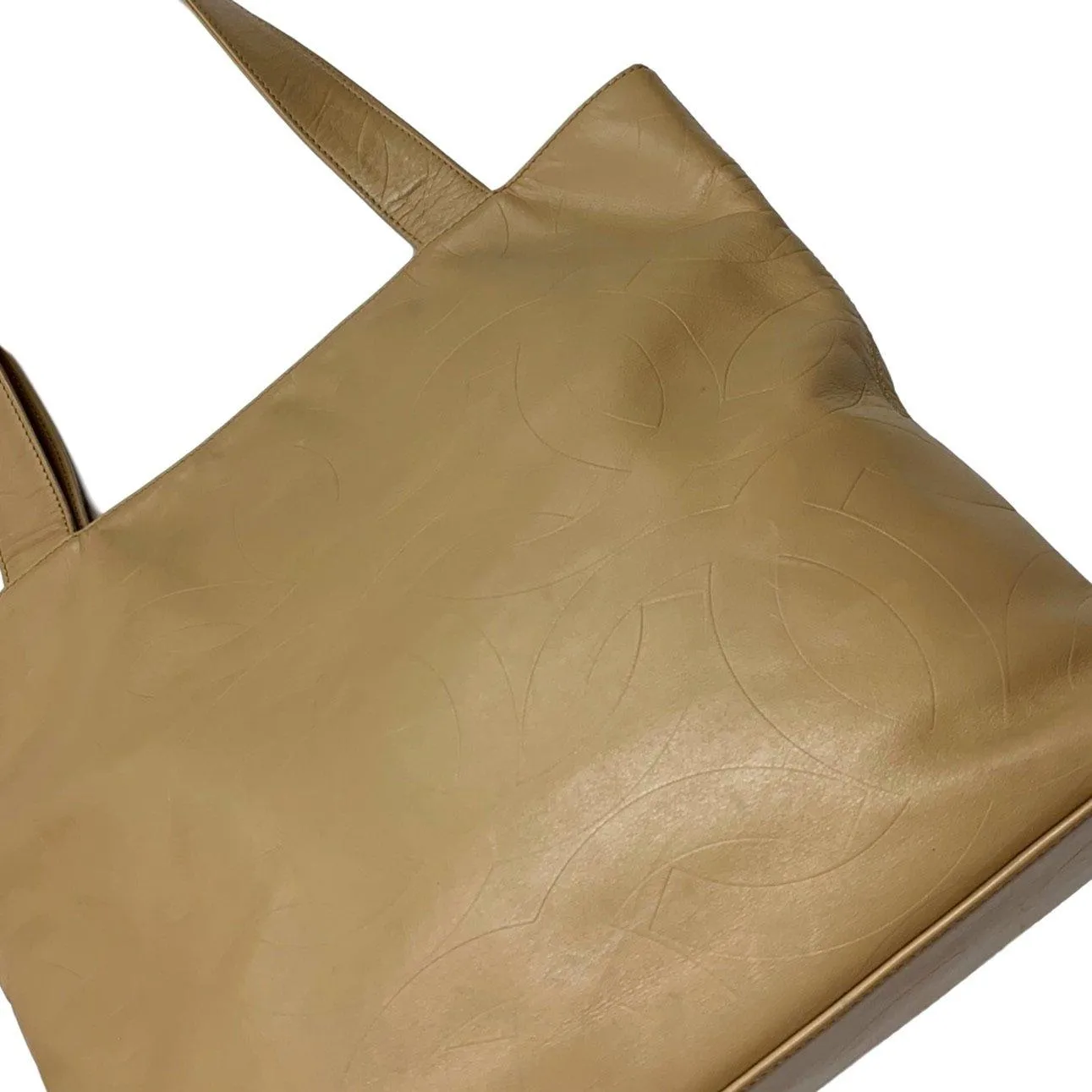 Chanel Beige All Over Embossed Logo Tote