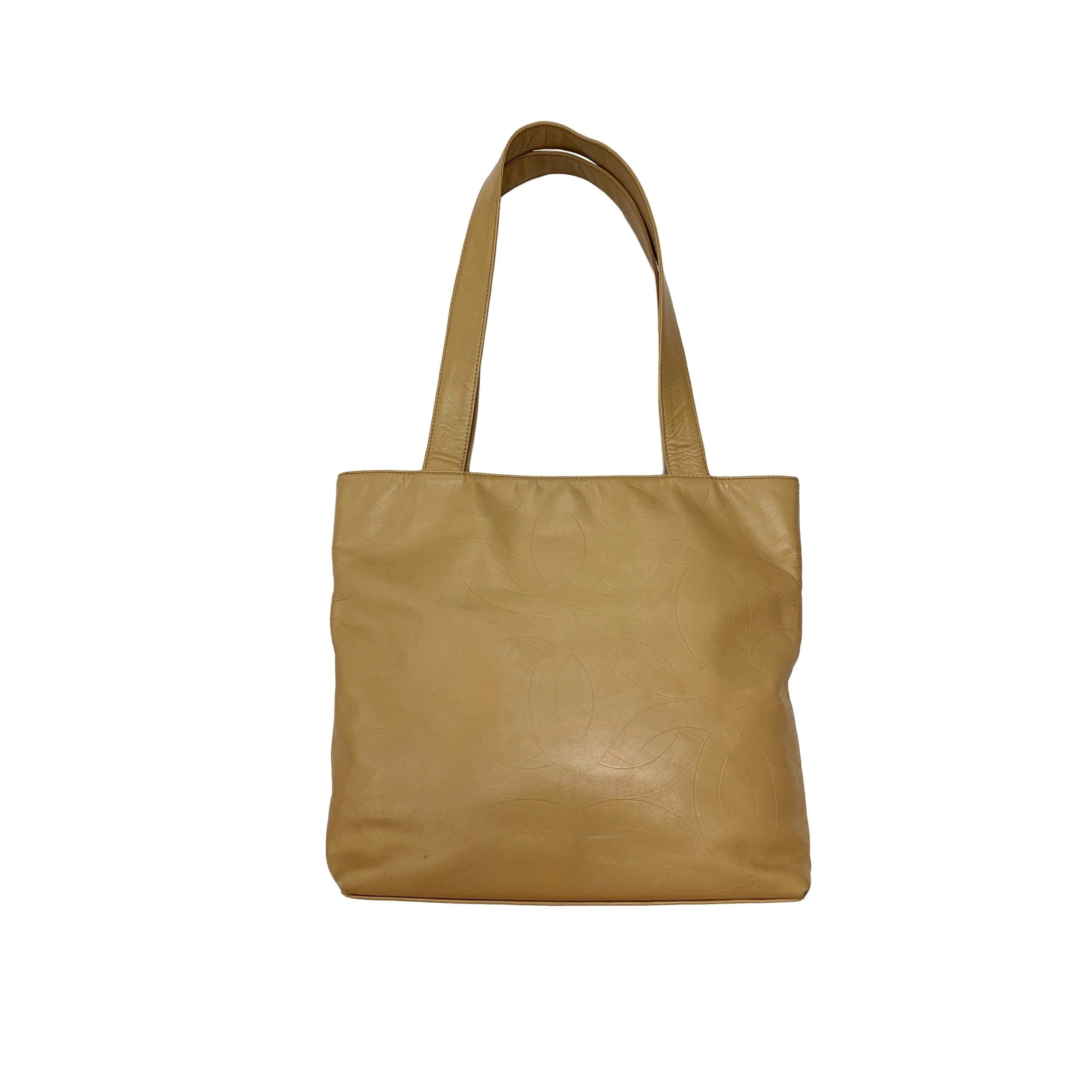 Chanel Beige All Over Embossed Logo Tote