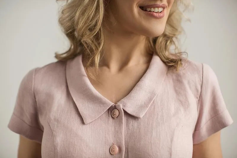 Classy-Collar Button Down Linen Dress