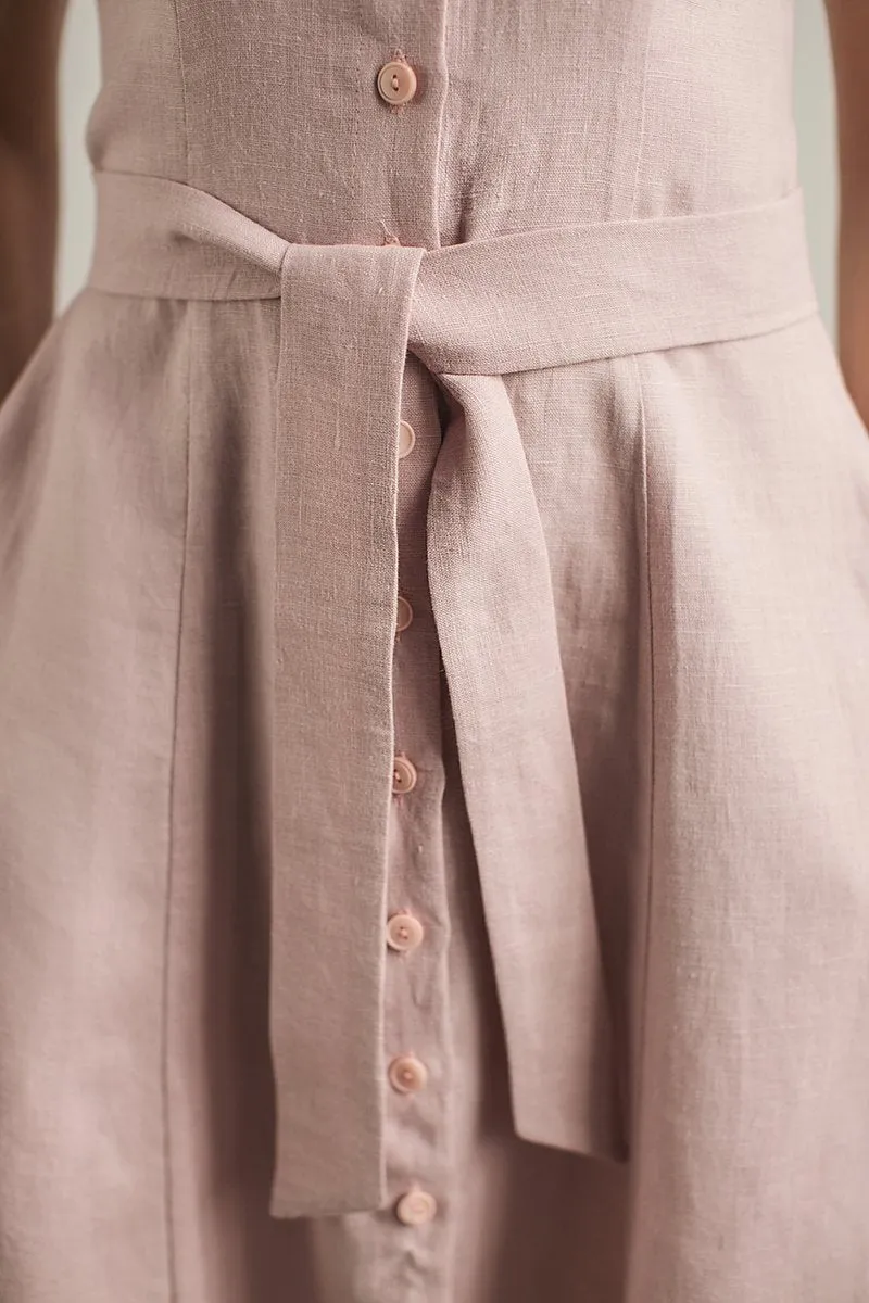 Classy-Collar Button Down Linen Dress