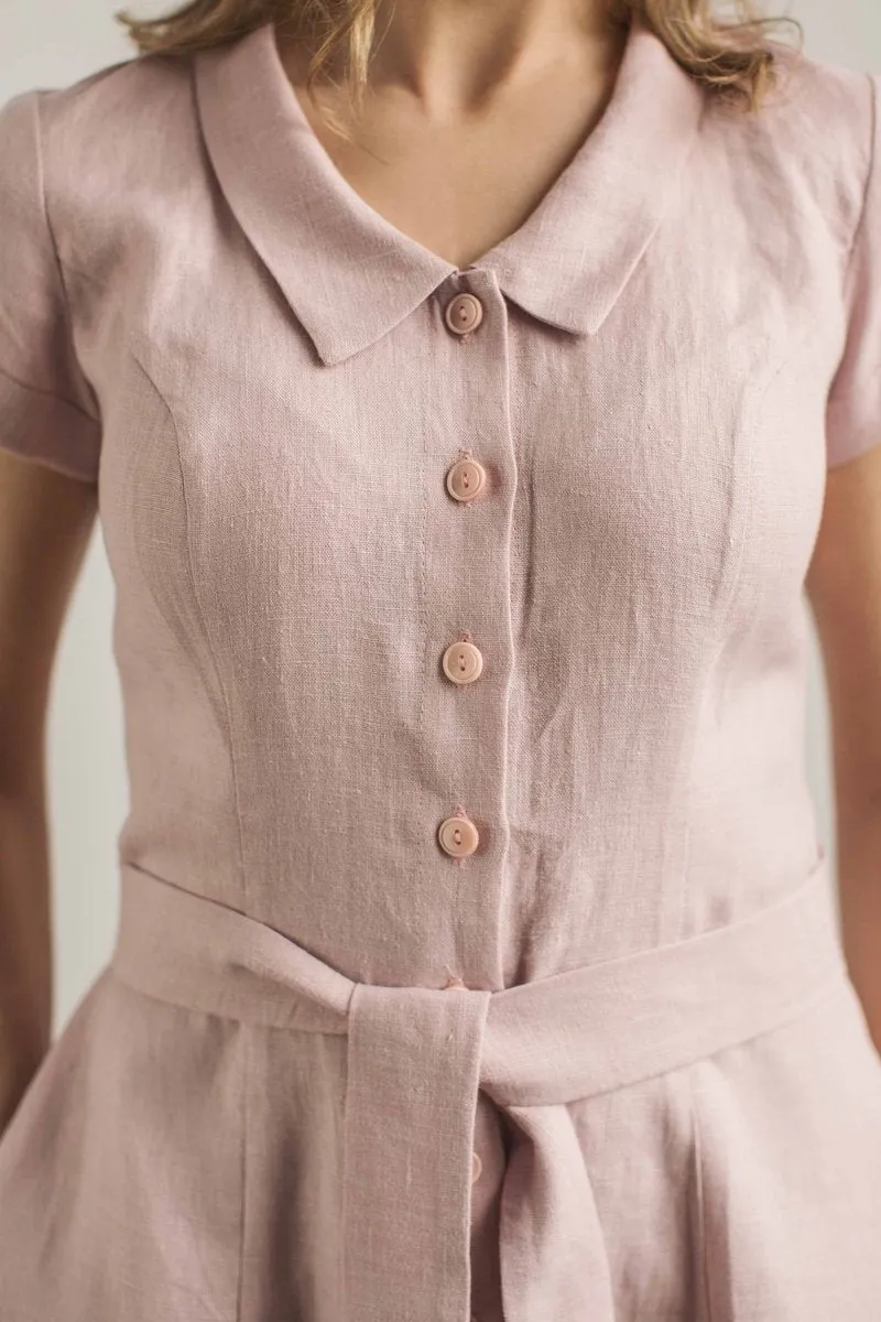 Classy-Collar Button Down Linen Dress