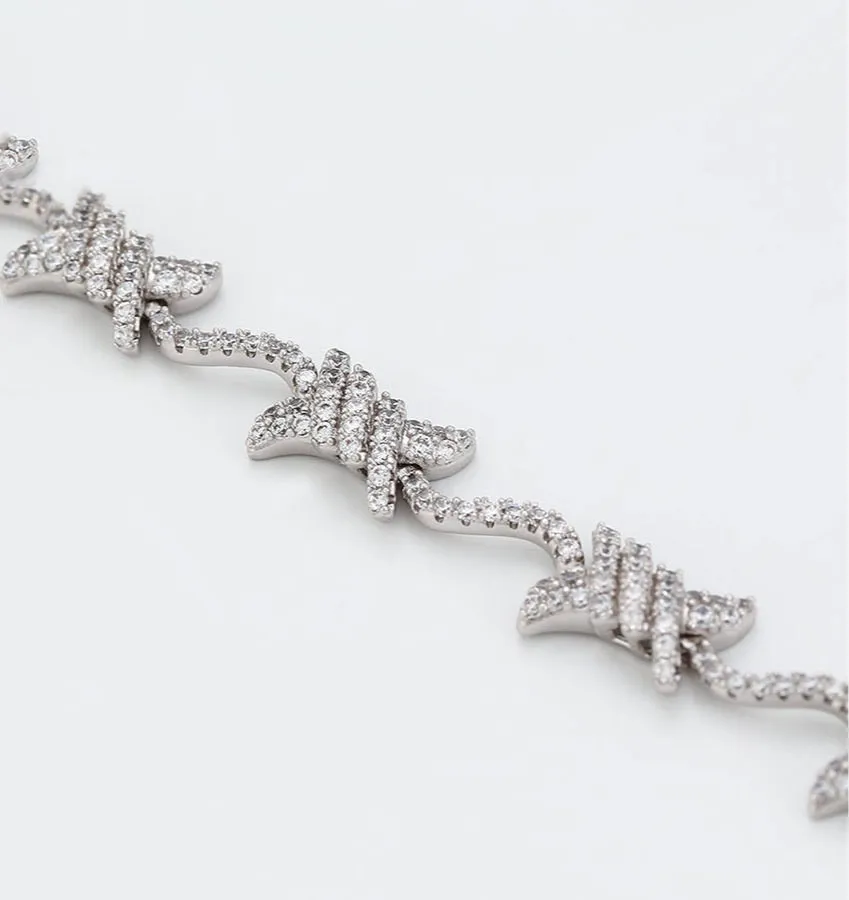 Classy Cz Diamond Barbed Wire Bracelet