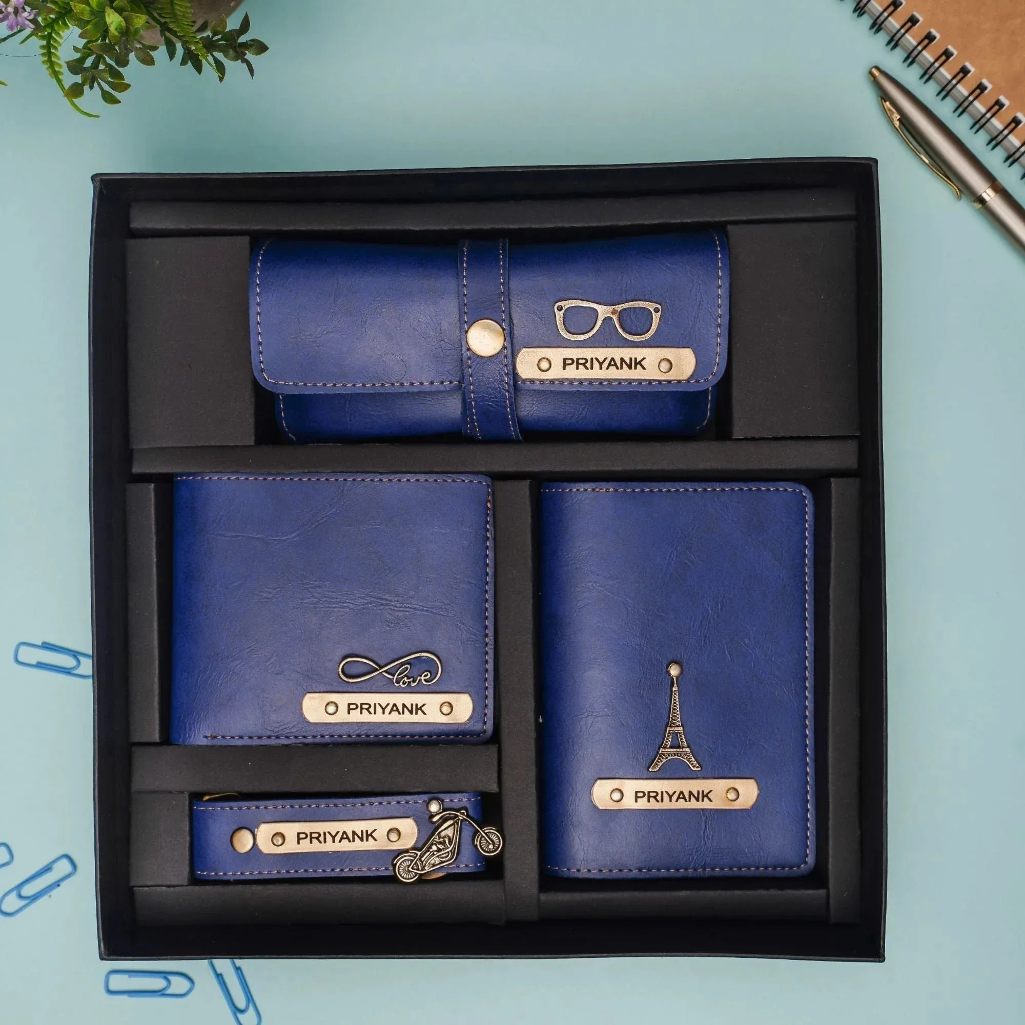 Classy Leather Customized All in One Men's Combo (4 pcs) - Royal Blue