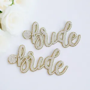 Cursive Bride Beaded Earrings
