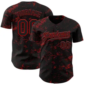 Custom Black Red 3D Pattern Design Abstract Splatter Texture Authentic Baseball Jersey
