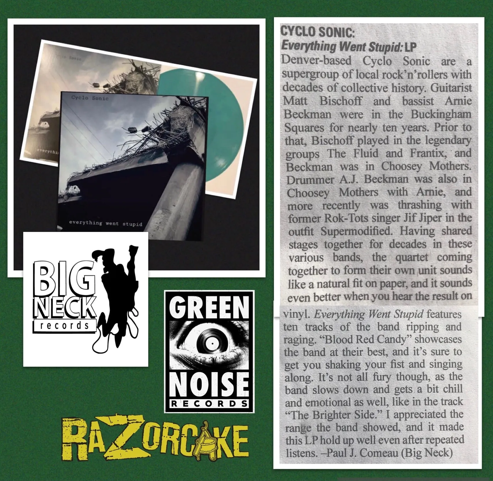Cyclo-Sonic –  Everything Went Stupid  [GREEN VINYL.  Marked Down] - New LP