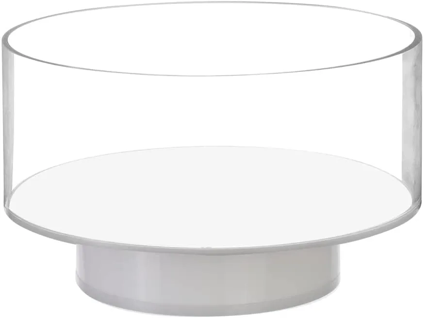 (D) Judaica Lucite Salad Bowl with White Base, Clear Fruit Bowl