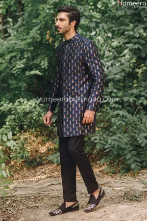 Embellished Pakistani Black Kurta Mens Sherwani #GN50