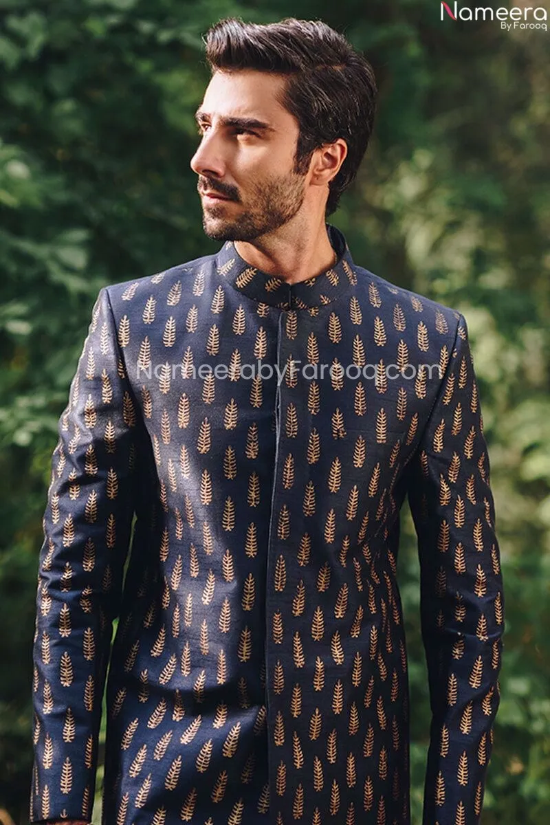 Embellished Pakistani Black Kurta Mens Sherwani #GN50