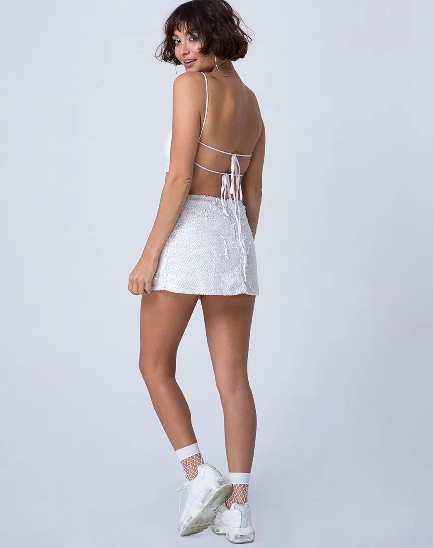Ewi Skirt in Fishcale Sequin White Matte