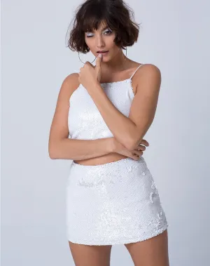 Ewi Skirt in Fishcale Sequin White Matte