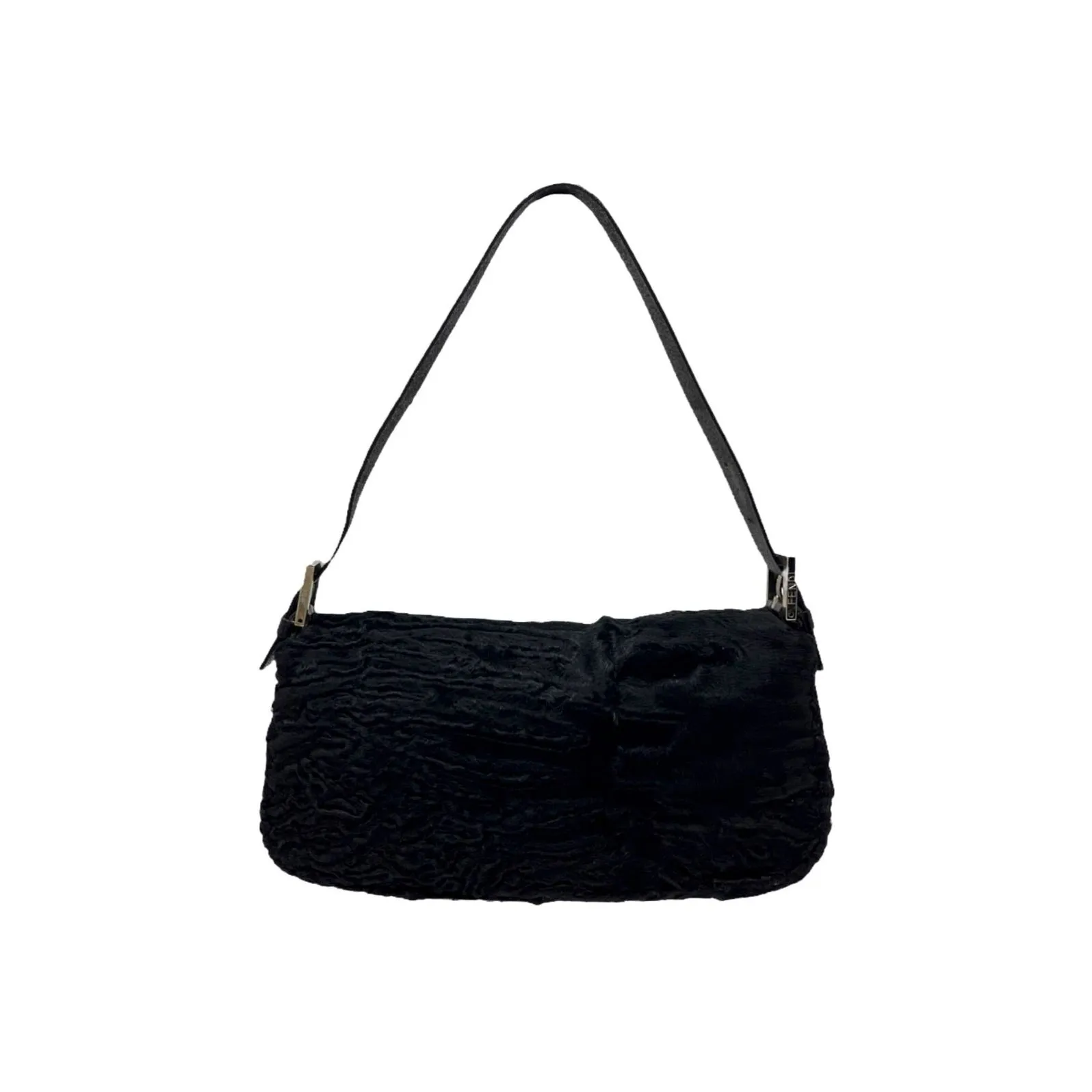 Fendi Black Fur Baguette Bag