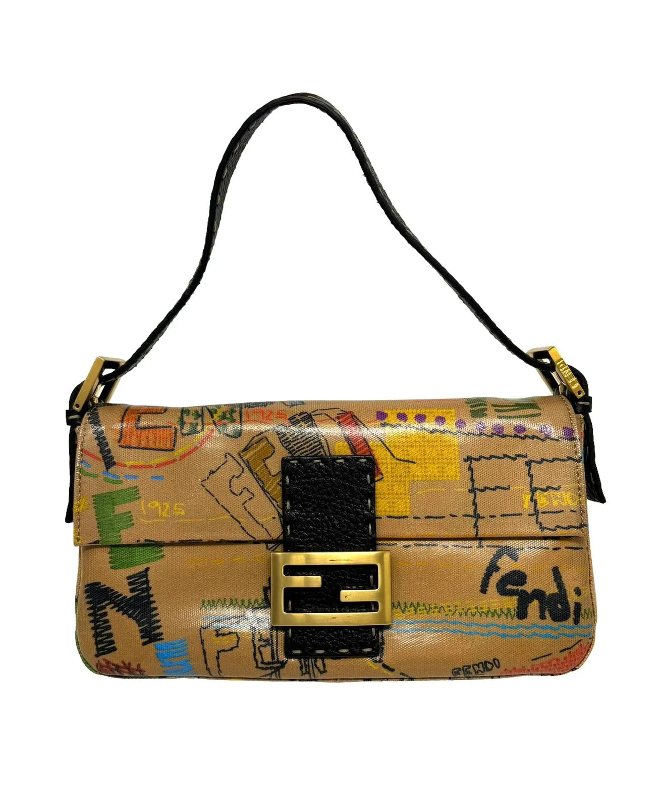 Fendi Brown Graffiti Logo Baguette