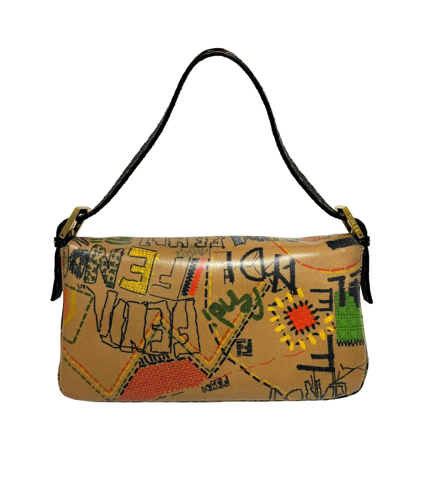 Fendi Brown Graffiti Logo Baguette