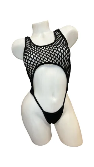 Fishnet Y-Back Bodysuit  Black