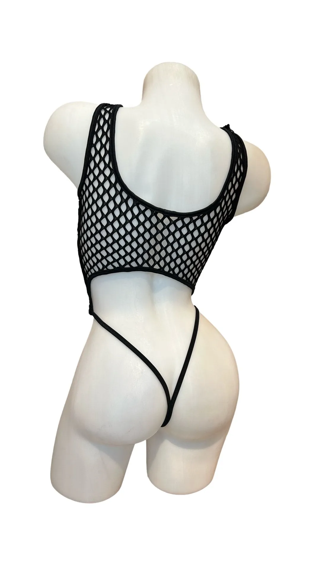 Fishnet Y-Back Bodysuit  Black
