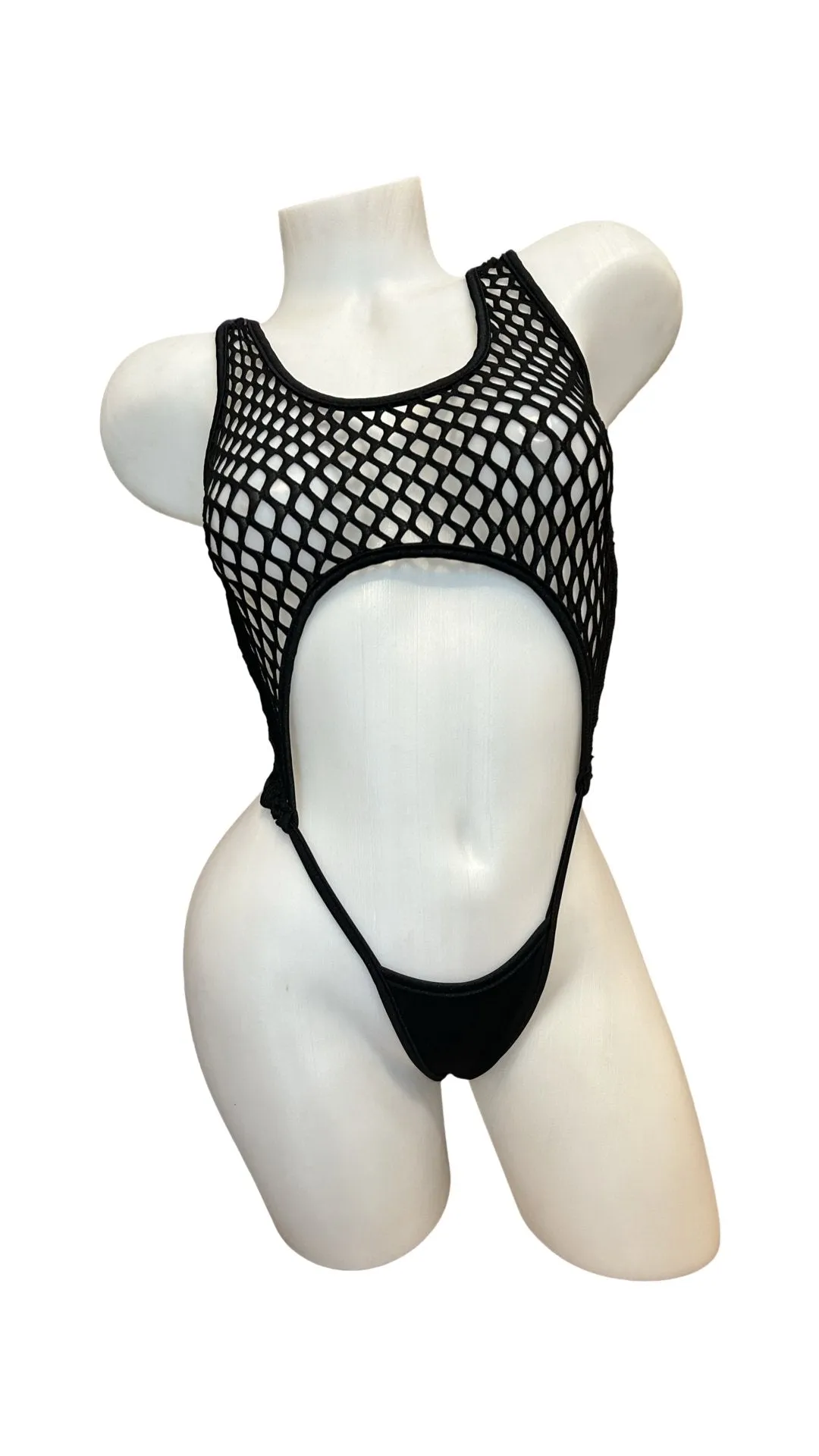 Fishnet Y-Back Bodysuit  Black