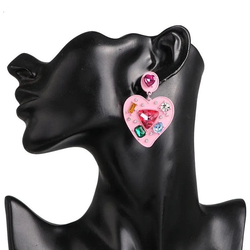 GEM HEARTS STATEMENT EARRINGS