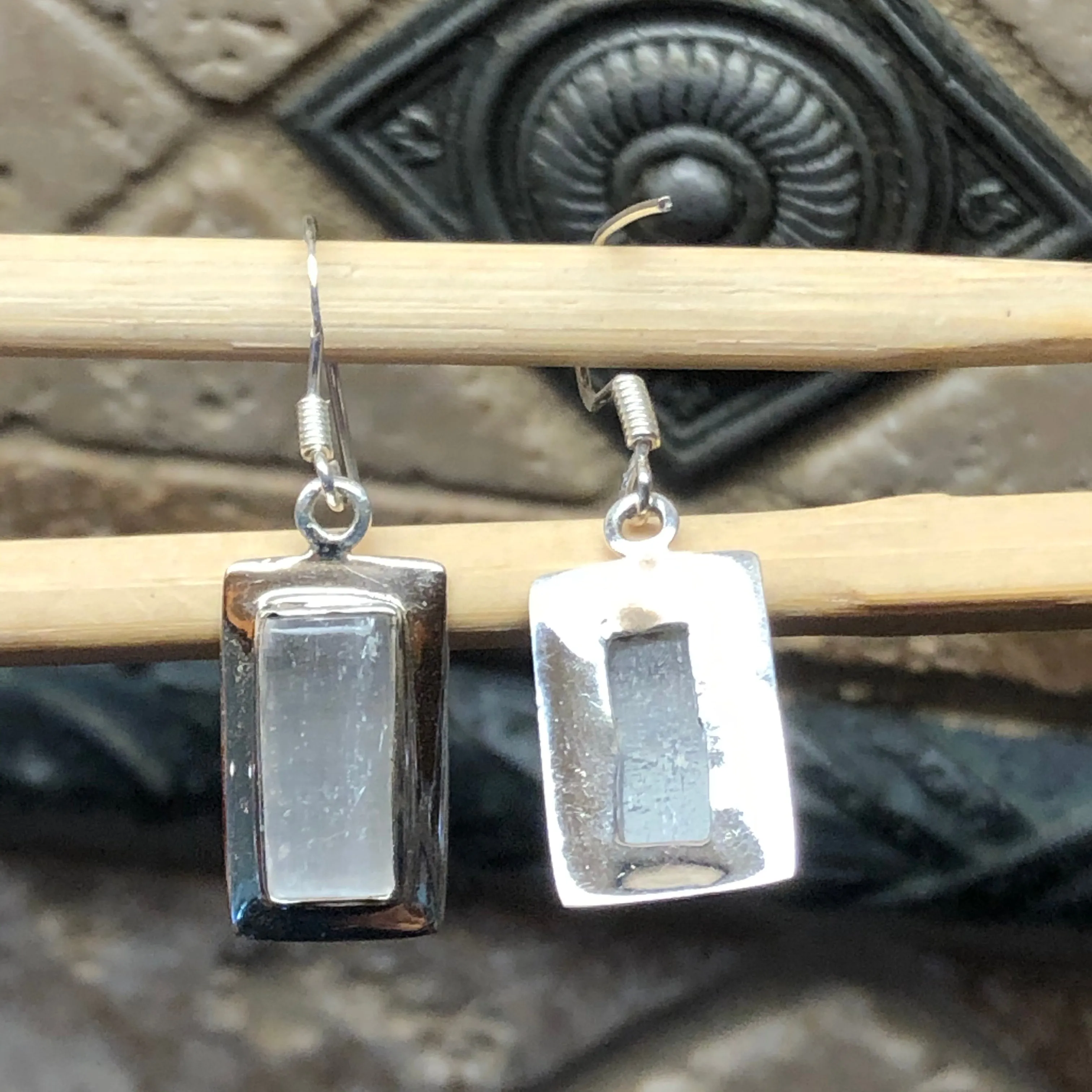 Genuine White Selenite 925 Solid Sterling Silver Earrings 35mm