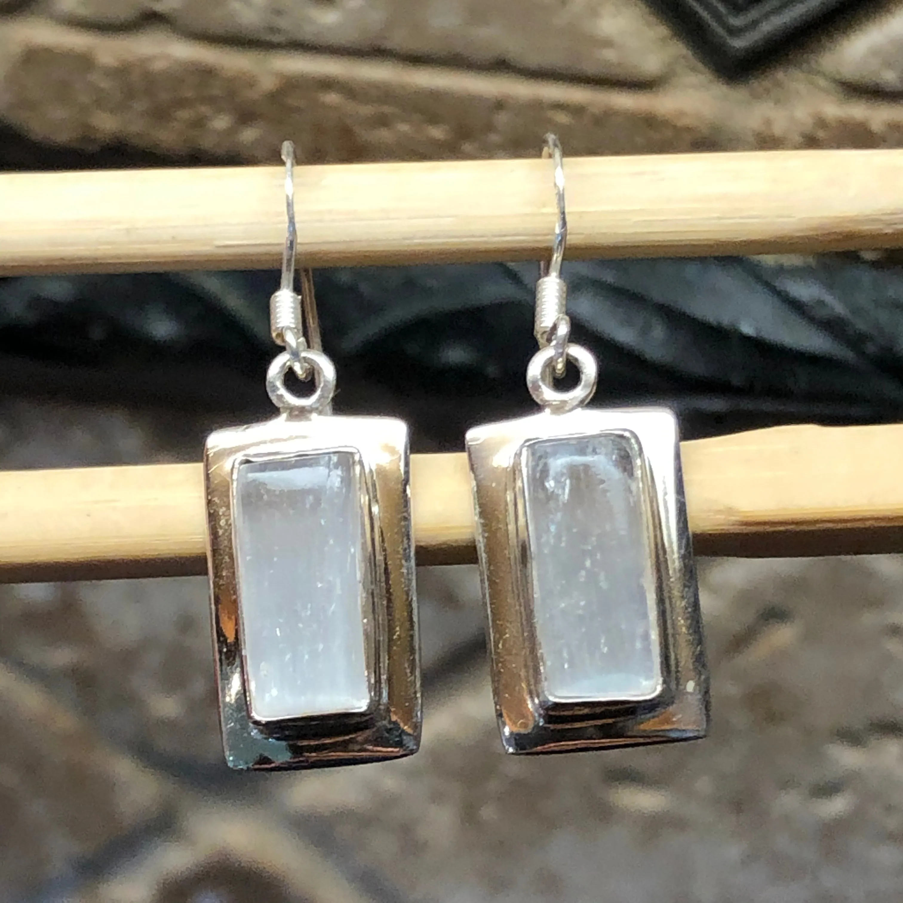 Genuine White Selenite 925 Solid Sterling Silver Earrings 35mm