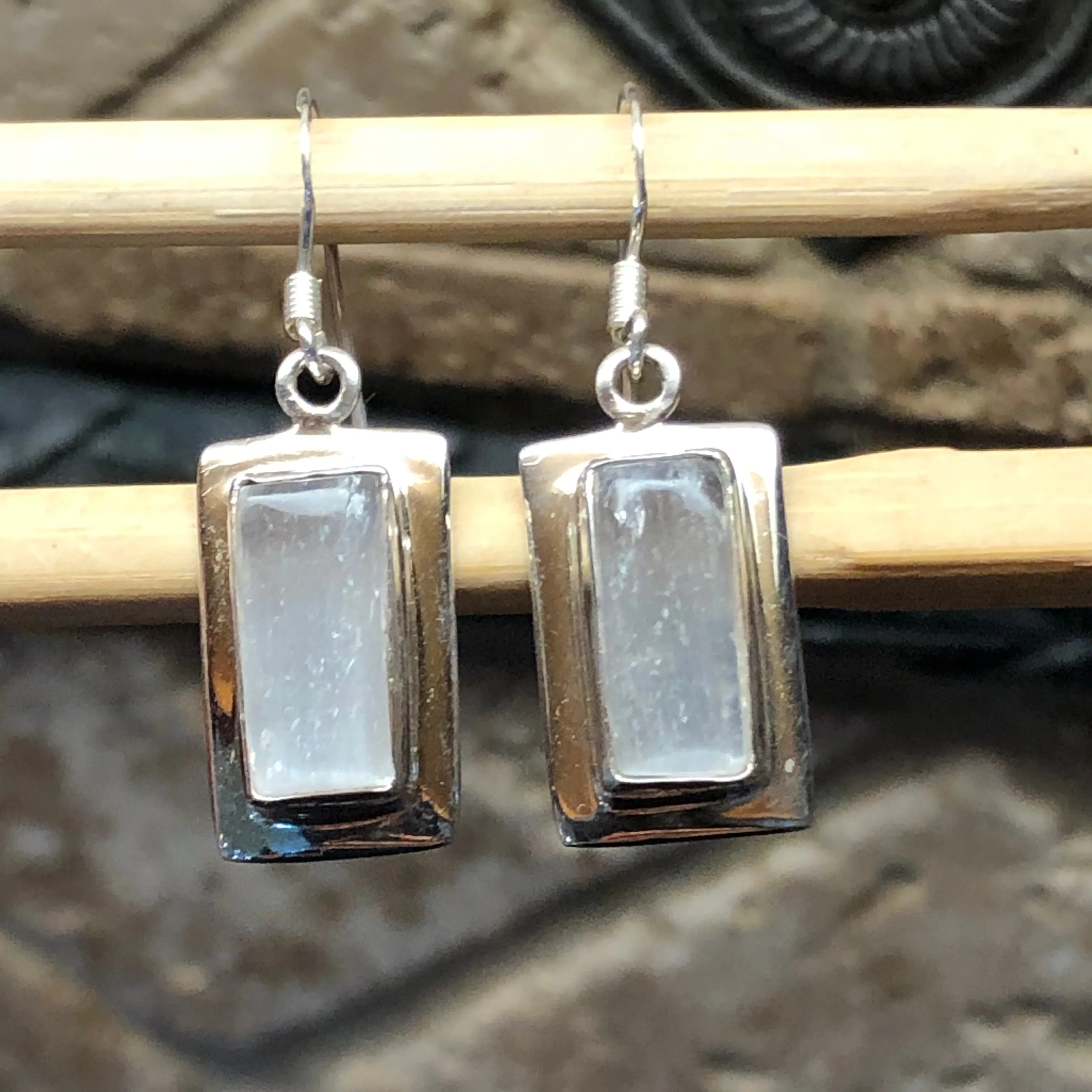 Genuine White Selenite 925 Solid Sterling Silver Earrings 35mm