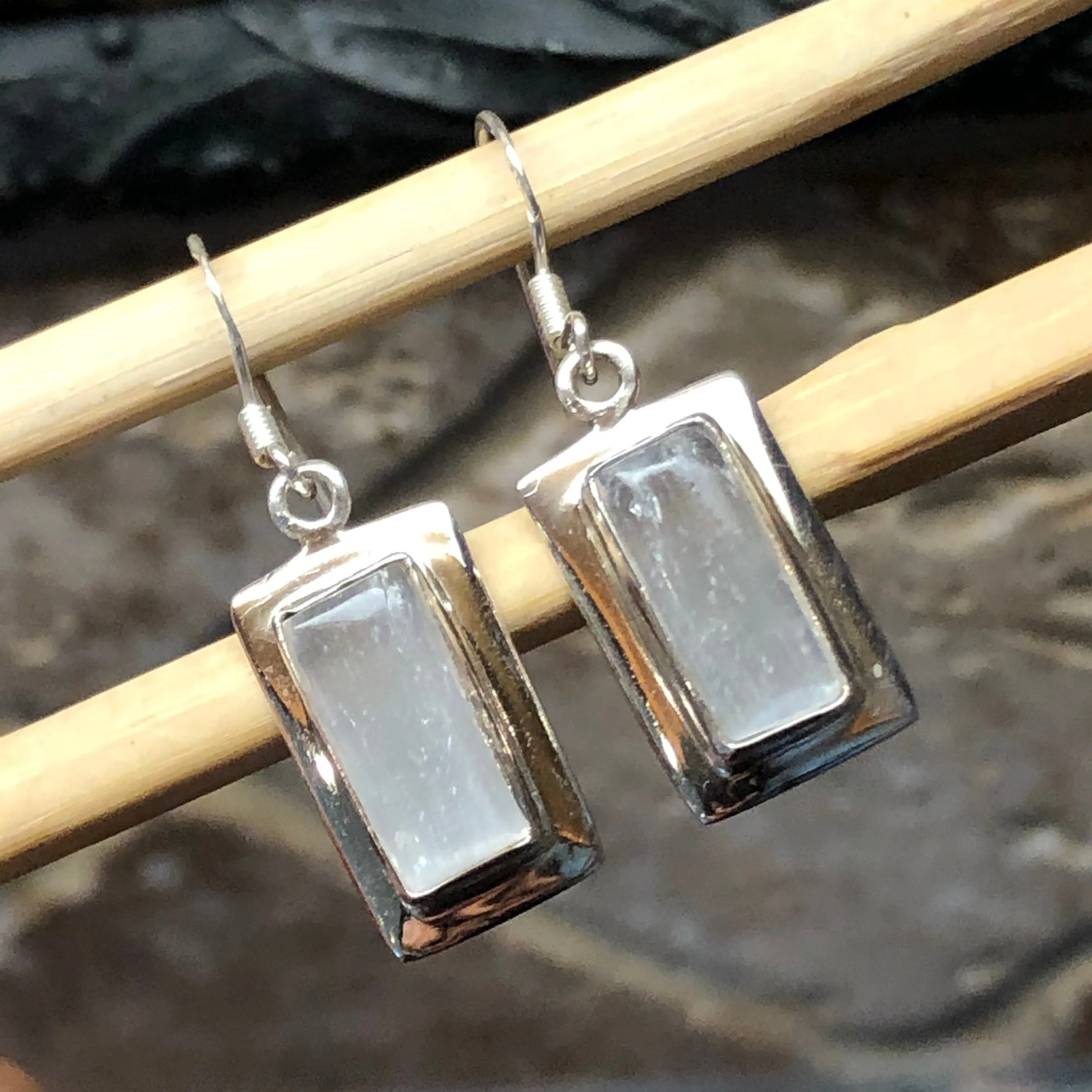 Genuine White Selenite 925 Solid Sterling Silver Earrings 35mm