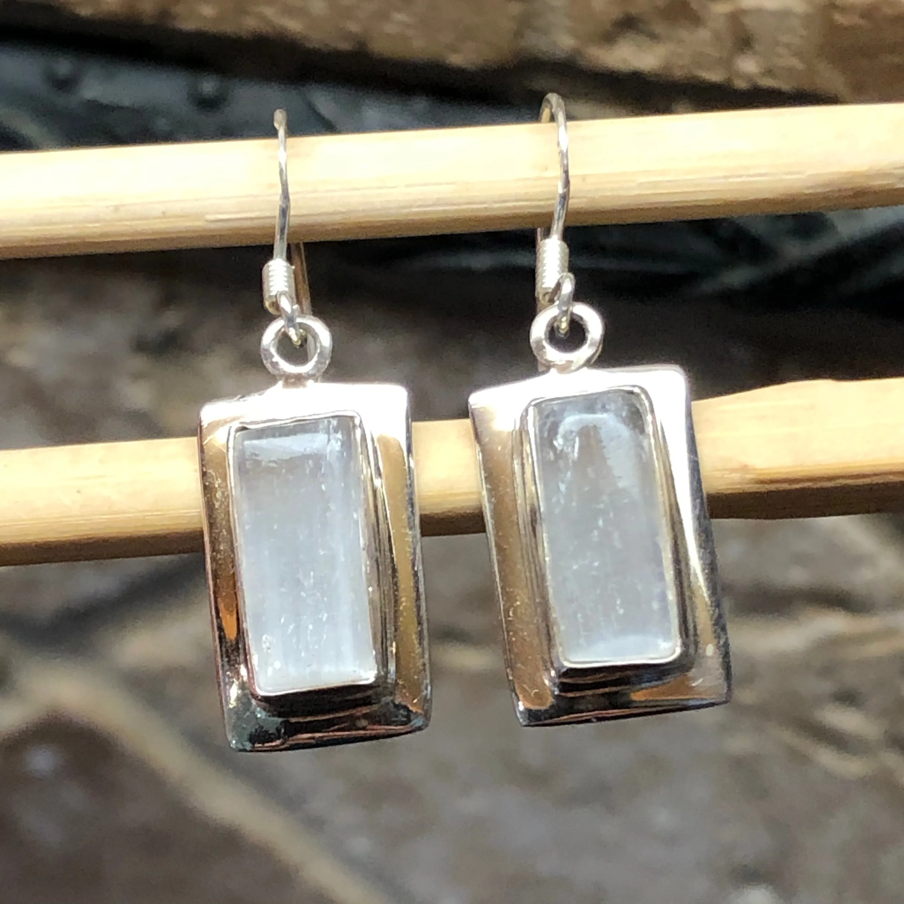 Genuine White Selenite 925 Solid Sterling Silver Earrings 35mm