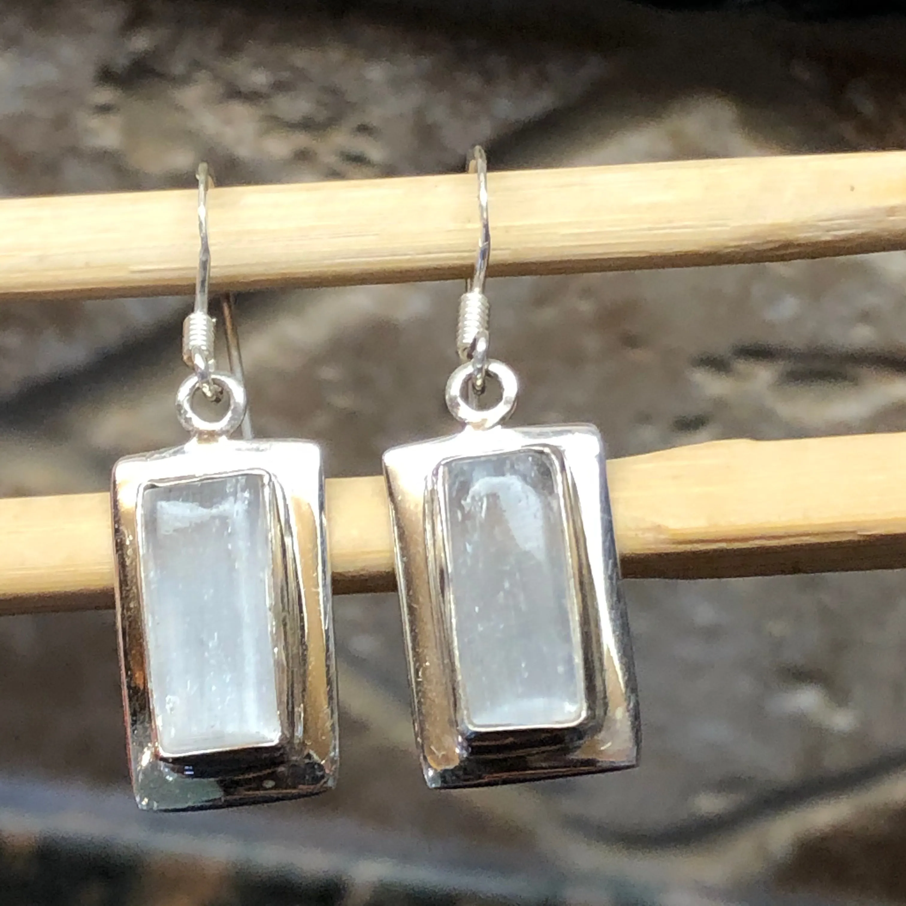 Genuine White Selenite 925 Solid Sterling Silver Earrings 35mm