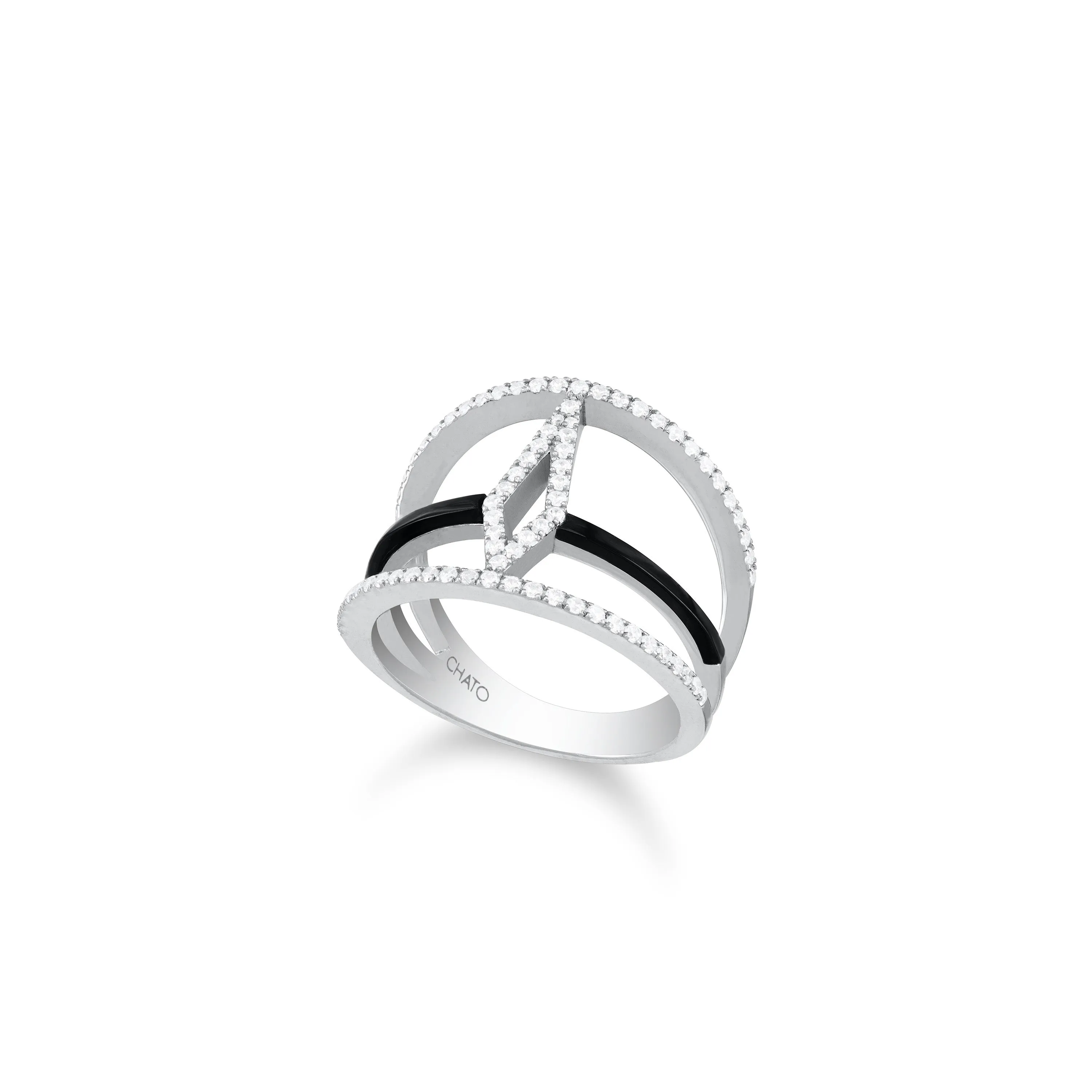 Geometric Cubic Zirconia Pave Enamel Ring