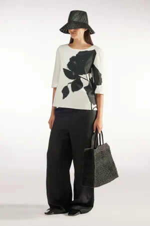 GIOVI COTTON BLEND TOP - BLACK MACRO ROSE