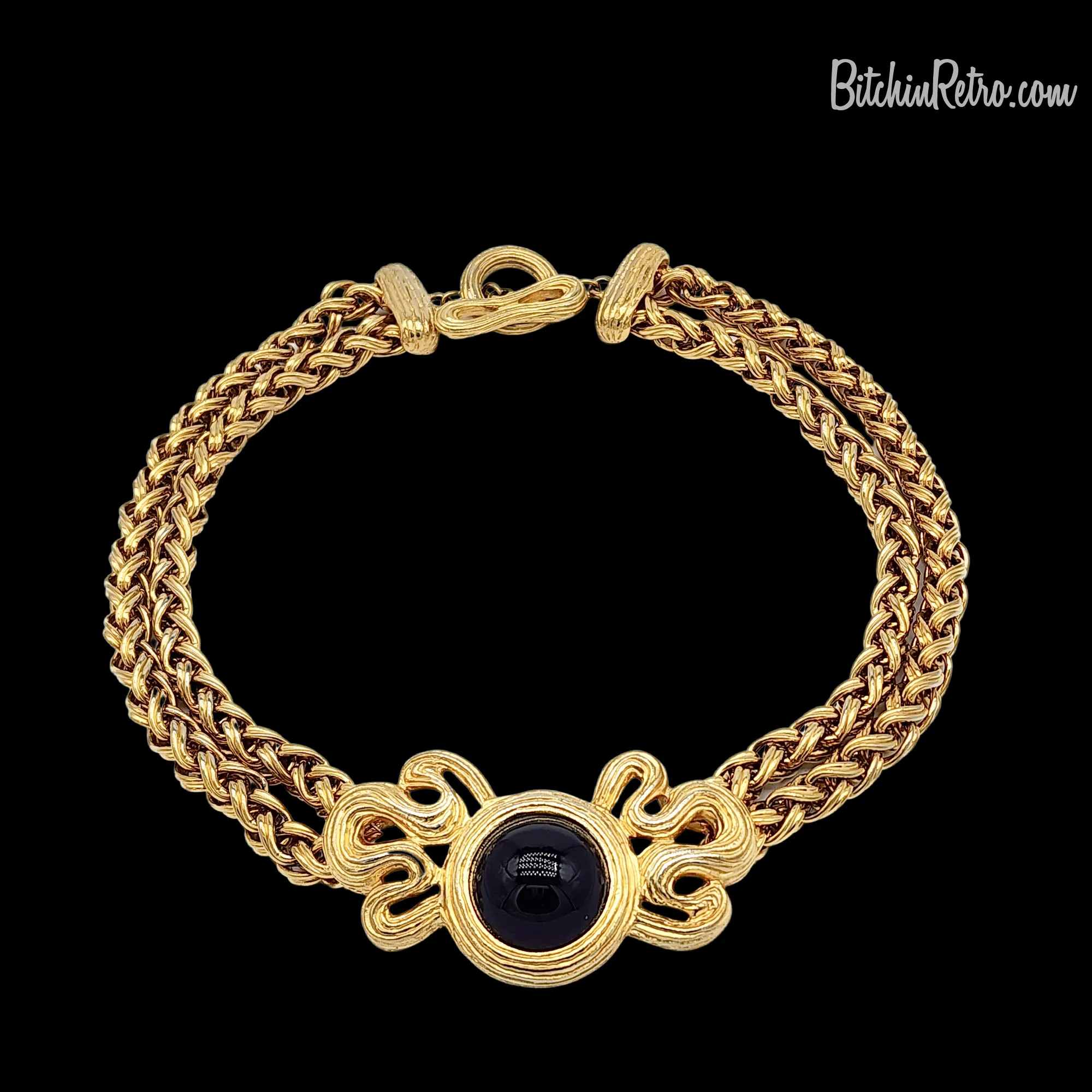 Givenchy Vintage Black Cabochon Statement Necklace