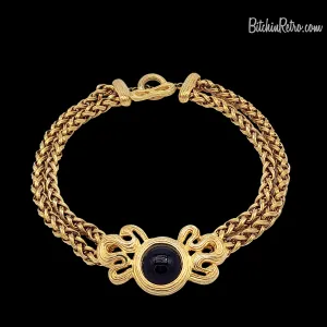 Givenchy Vintage Black Cabochon Statement Necklace