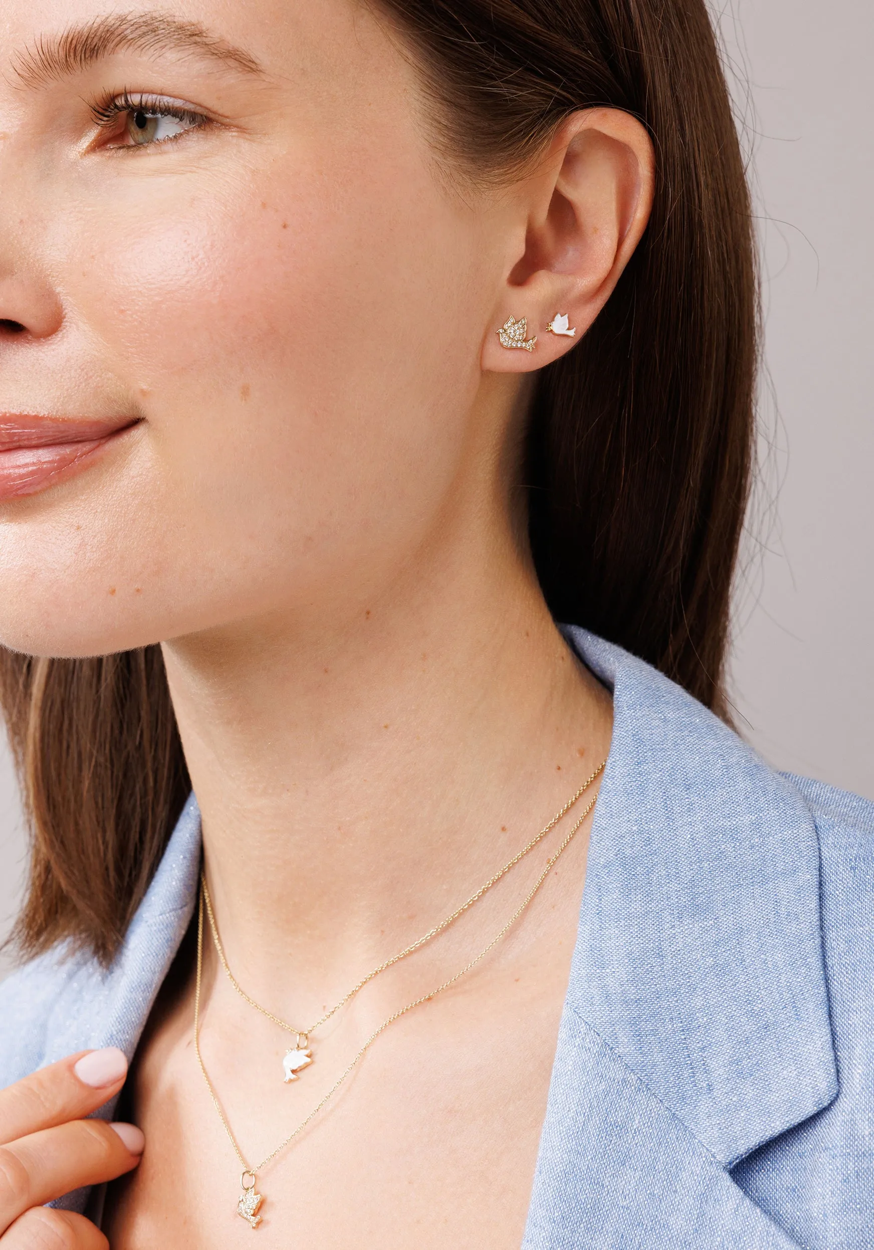 Gold & Enamel Dove Stud