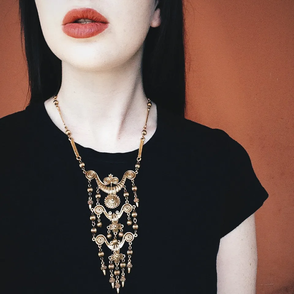 Gold Tone Etruscan Statement Necklace