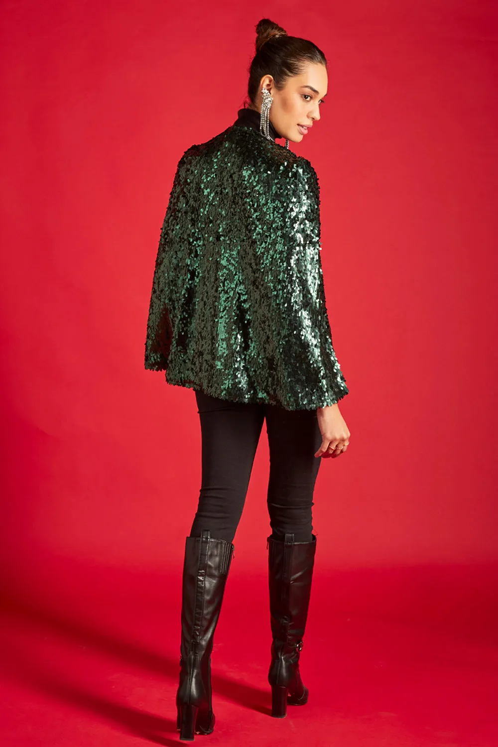 Green Sequin Statement Cape
