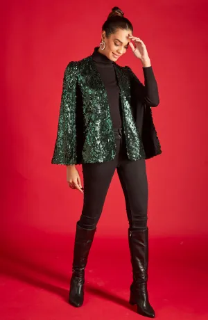 Green Sequin Statement Cape