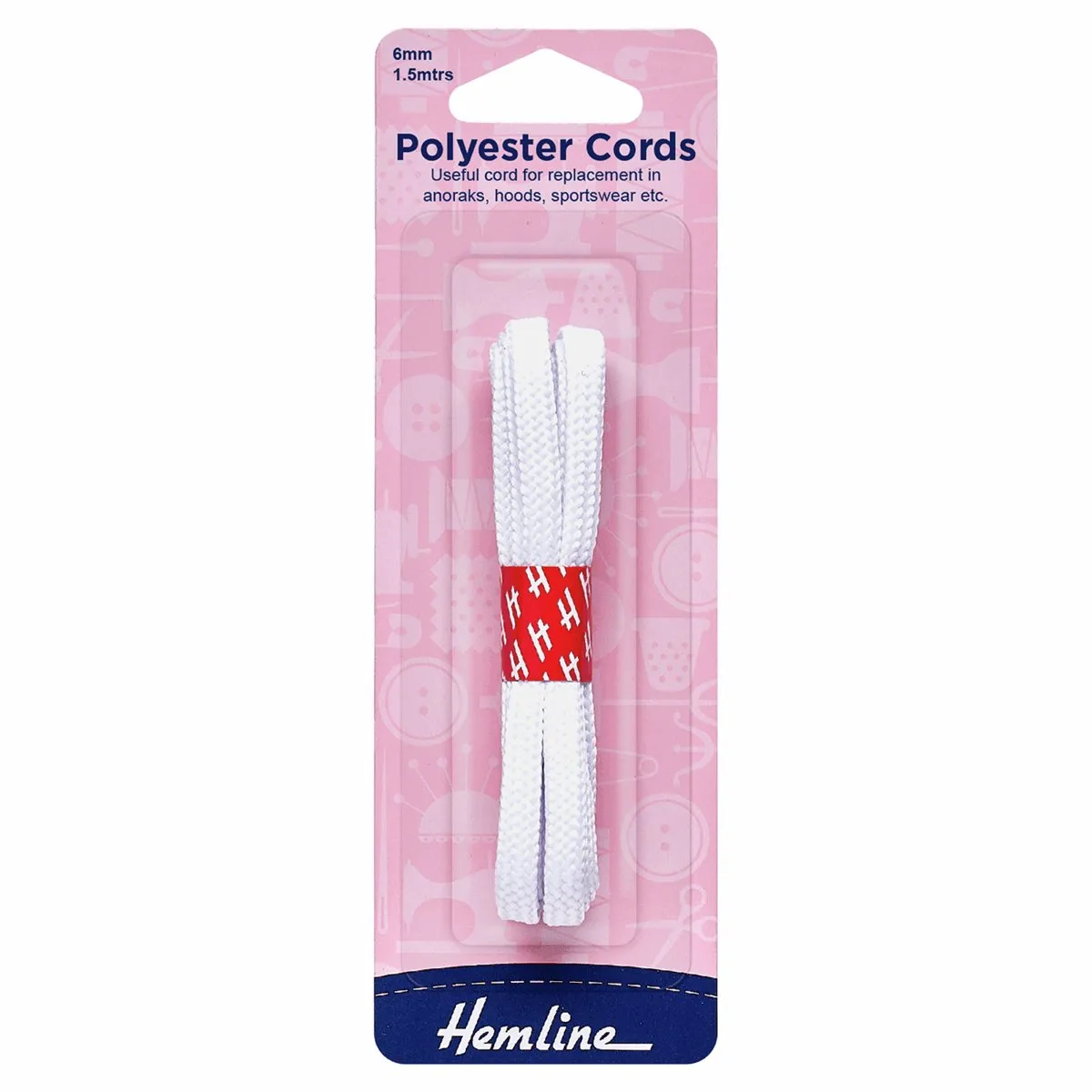Hemline Polyester Cord - 6mm - White