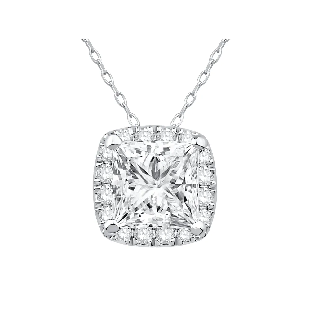 Hidden Halo Necklace with 1.10ct of Laboratory Grown Diamonds in 9ct White Gold