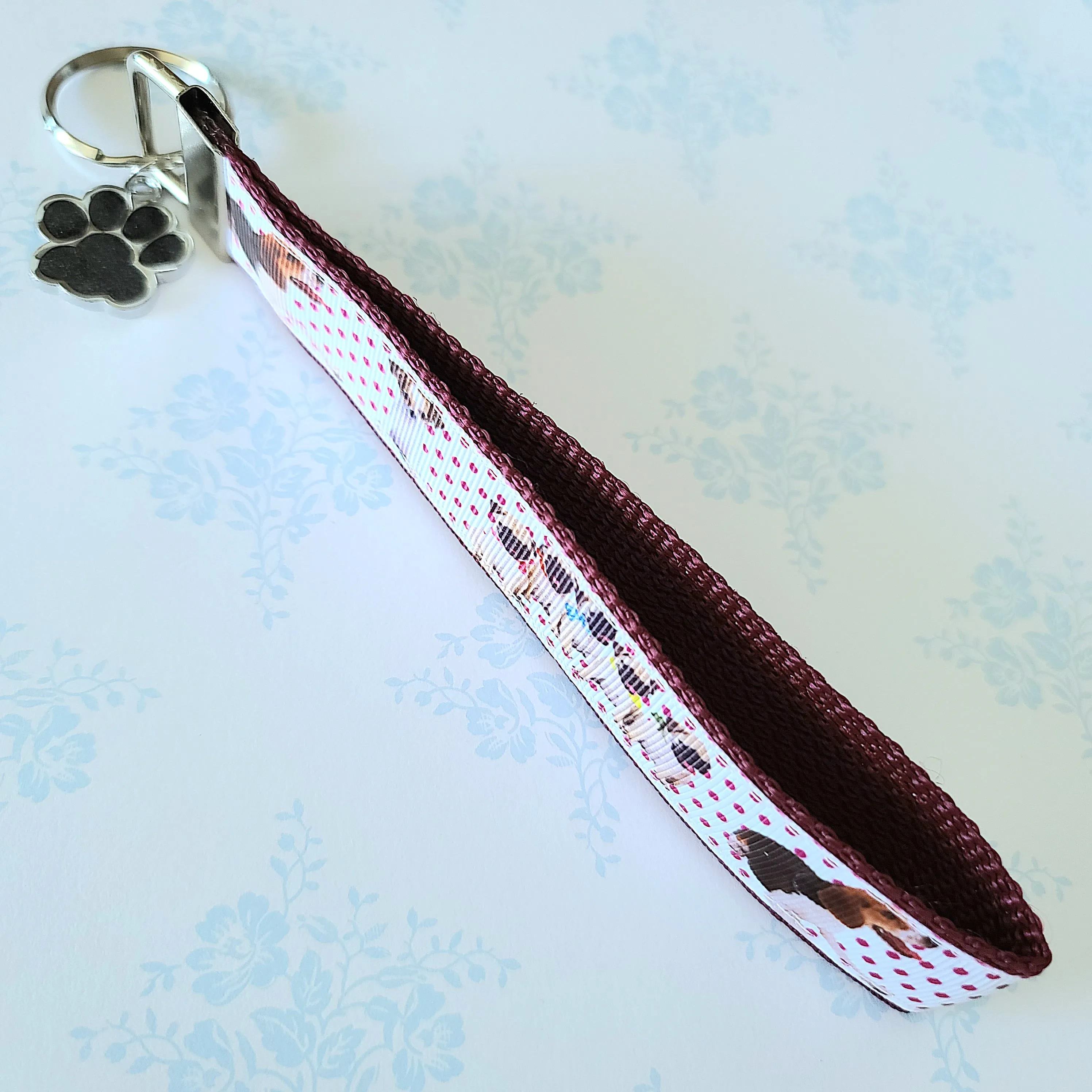 Hound & Pug on Polka Key Chain Fob with Silver Paw Charm