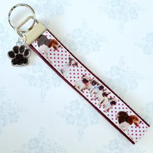 Hound & Pug on Polka Key Chain Fob with Silver Paw Charm
