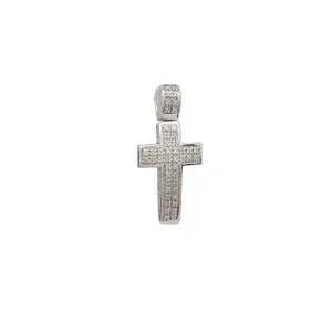 Iced-Out Diamond Convex Cross Pendant (14K)