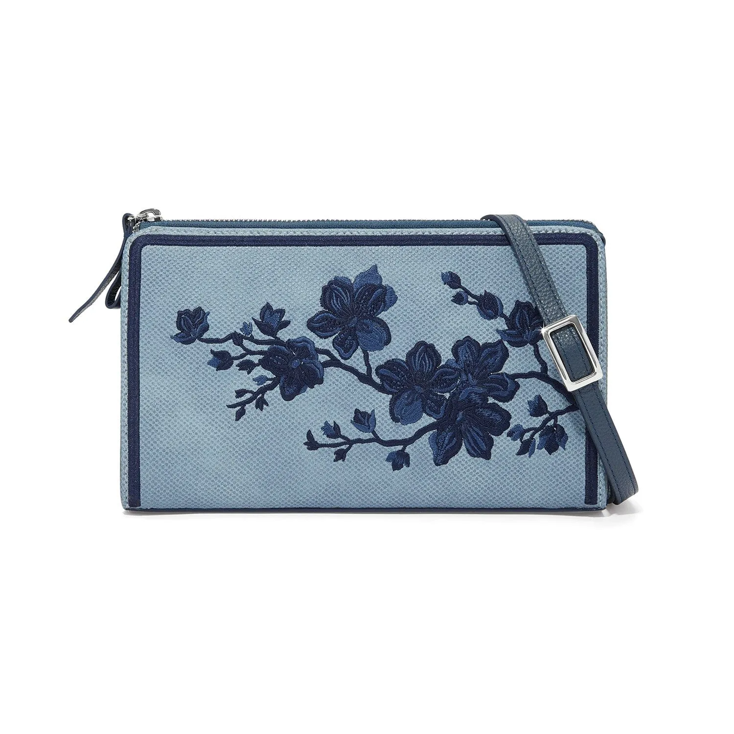 Kyoto In Bloom Indigo Embroidered Pouch