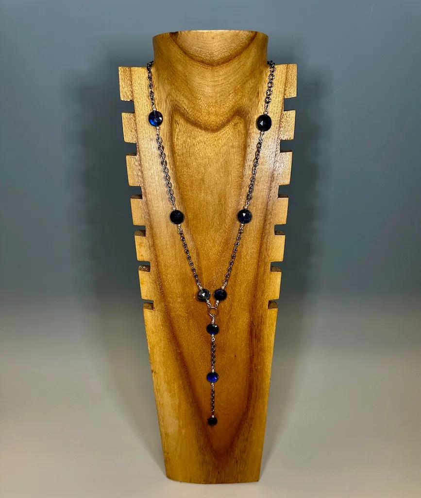 LABRADORITE AND HEMATITE CHAIN LONG STATEMENT NECKLACE LCN636