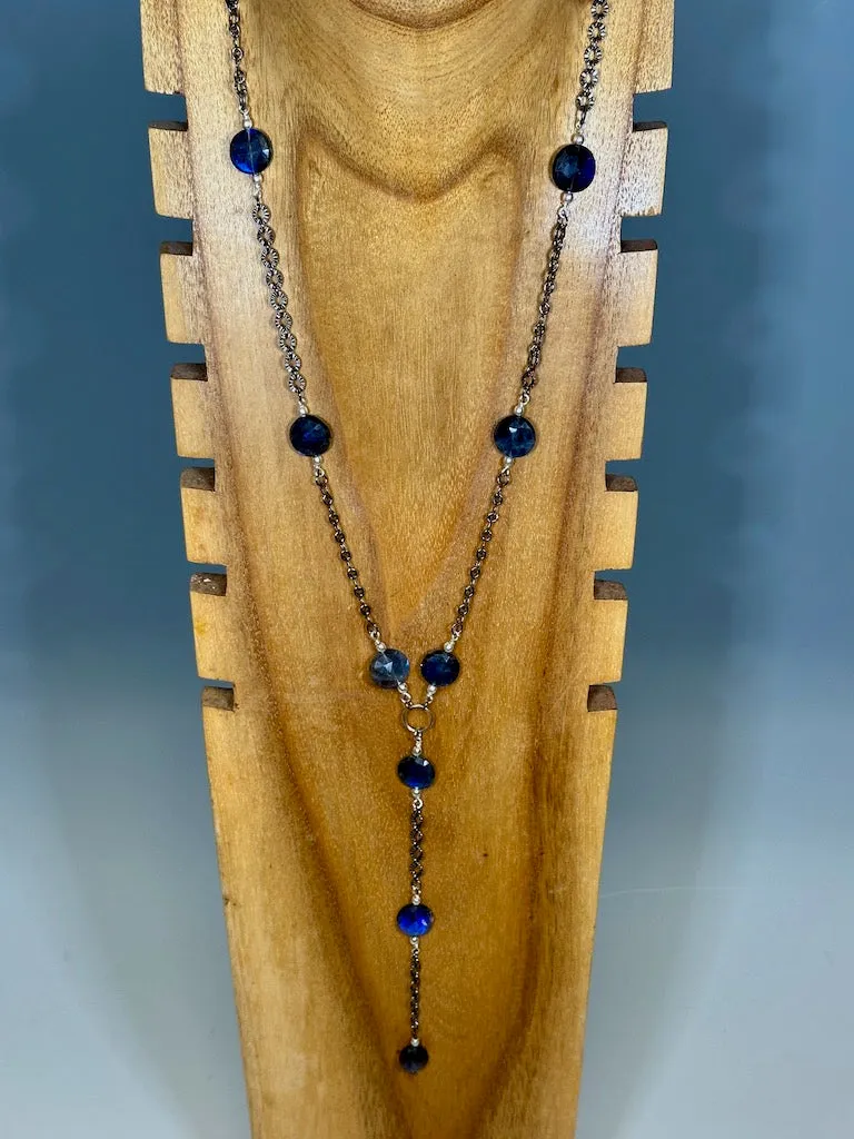 LABRADORITE AND HEMATITE CHAIN LONG STATEMENT NECKLACE LCN636