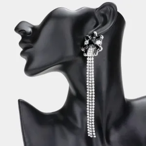 Long Black Stone Rhinestone Fringe Pageant Earrings  | Pageant Jewelry | 608732