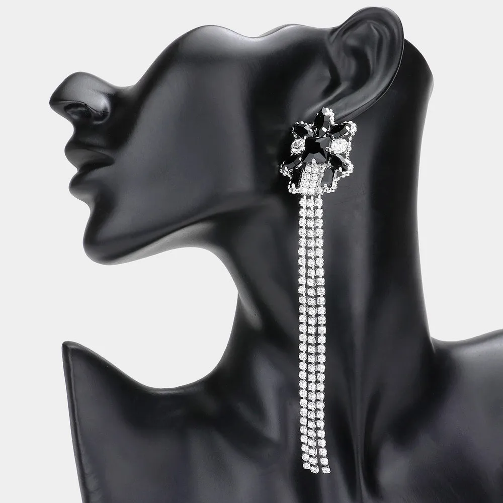 Long Black Stone Rhinestone Fringe Pageant Earrings  | Pageant Jewelry | 608732