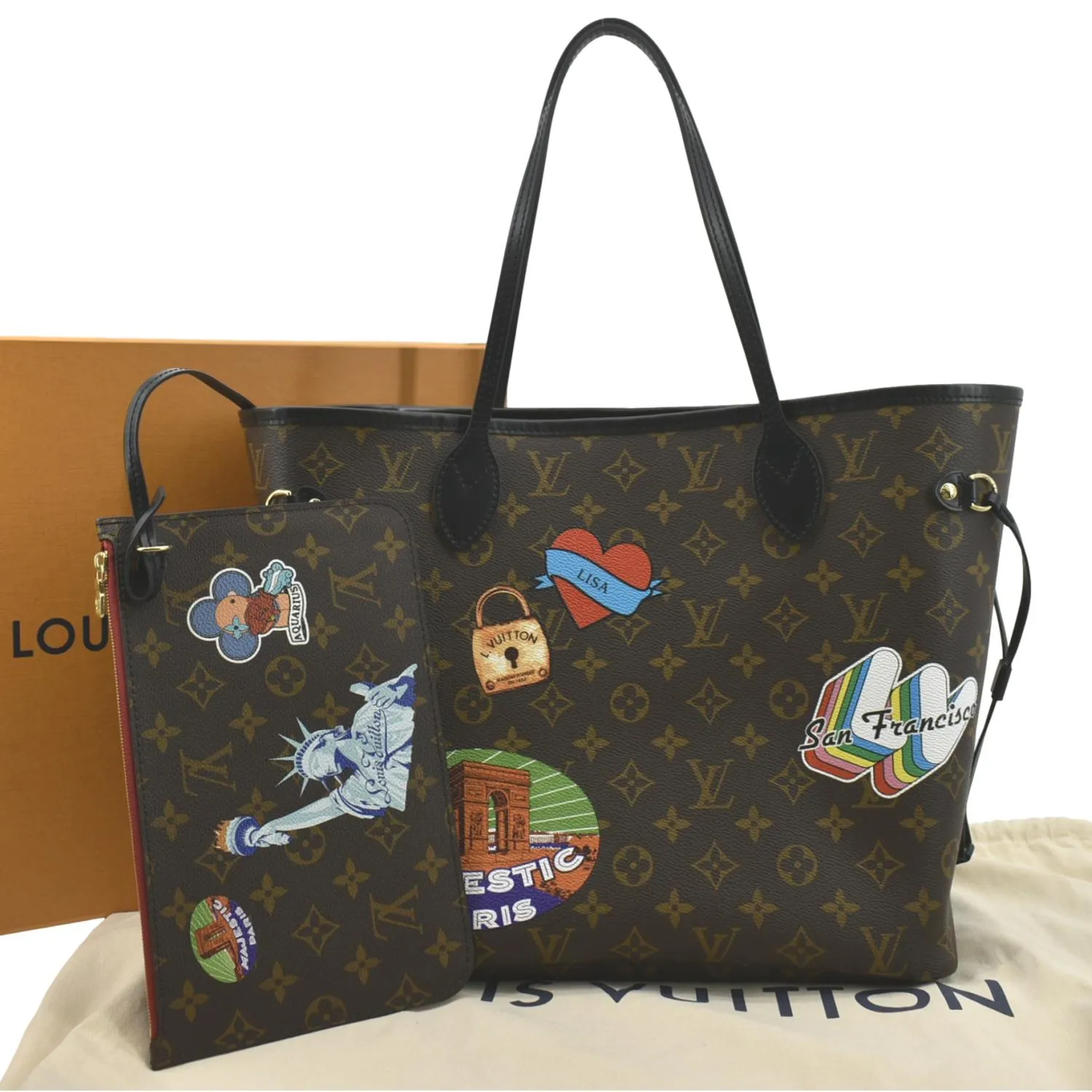 LOUIS VUITTON Neverfull Patches MM Monogram Canvas Tote Bag Brown