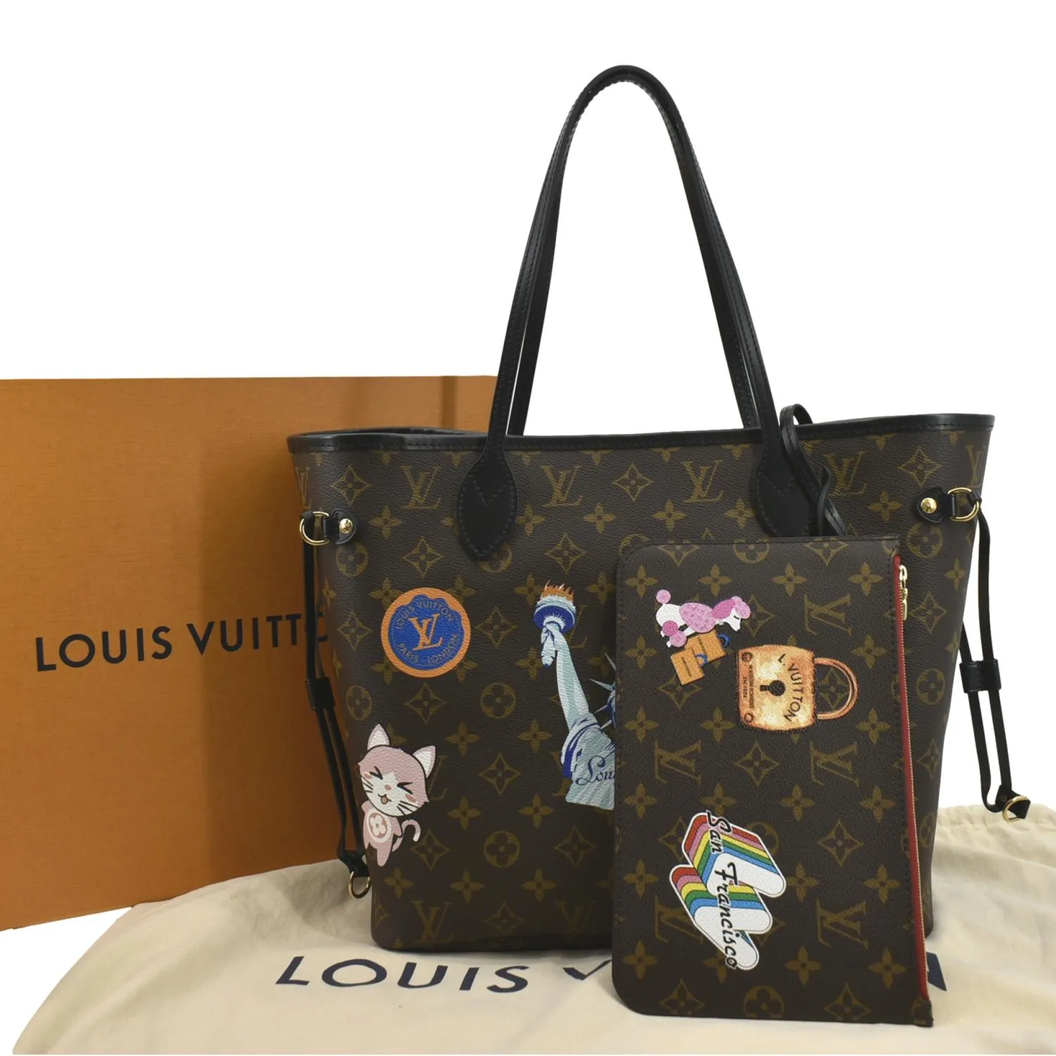 LOUIS VUITTON Neverfull Patches MM Monogram Canvas Tote Bag Brown