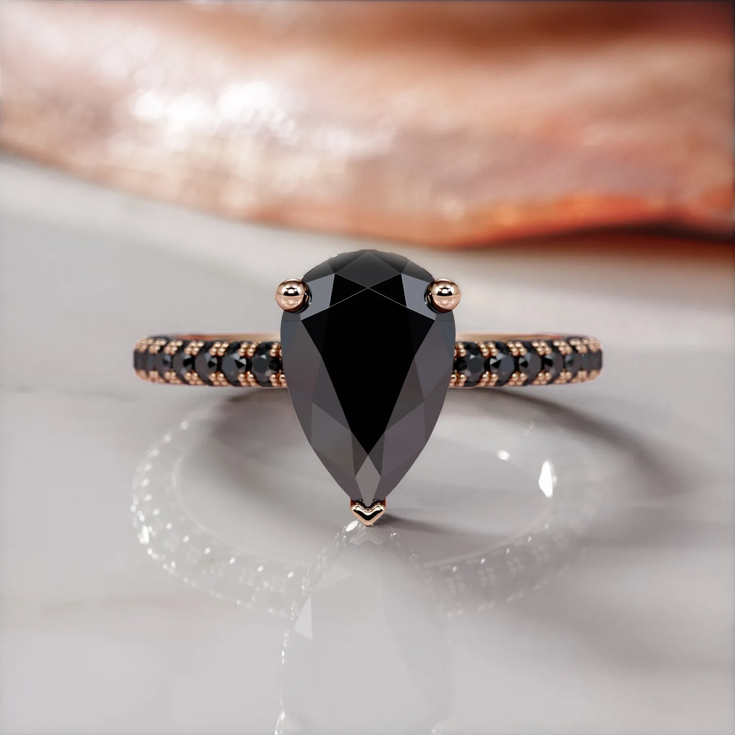 Luar - Black Diamond Natural Black Diamond Pear Engagement Ring in Rose Gold