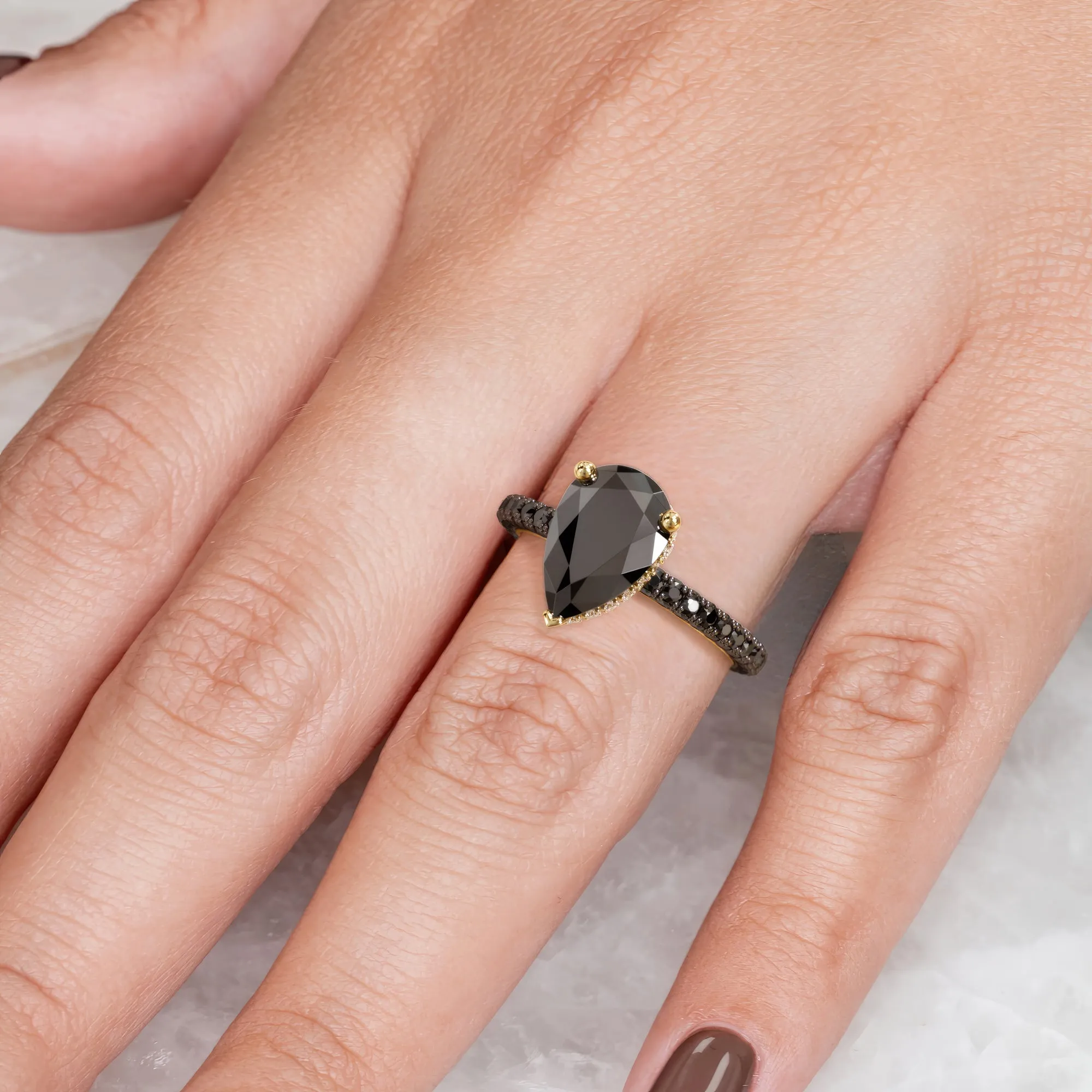 Luar - Black Diamond Natural Black Diamond Pear Engagement Ring in Rose Gold